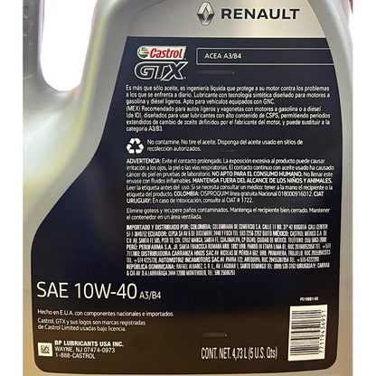 Aceite Original Renault Castrol 10w40 Sintético 5 litros A3/b4